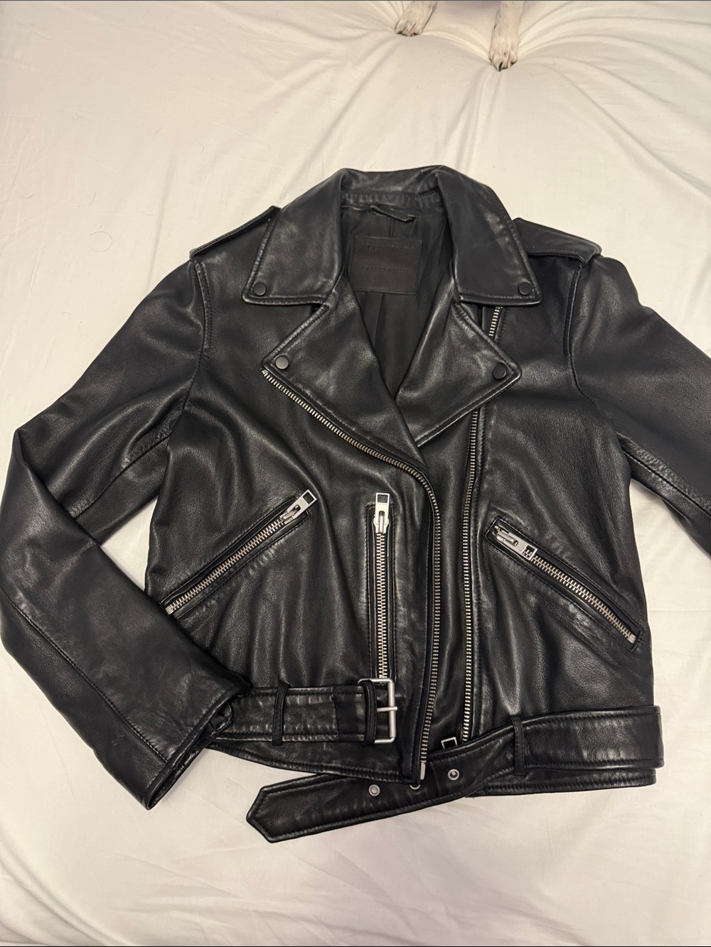 AllSaints Black Leather Asymmetric Moto Jacket